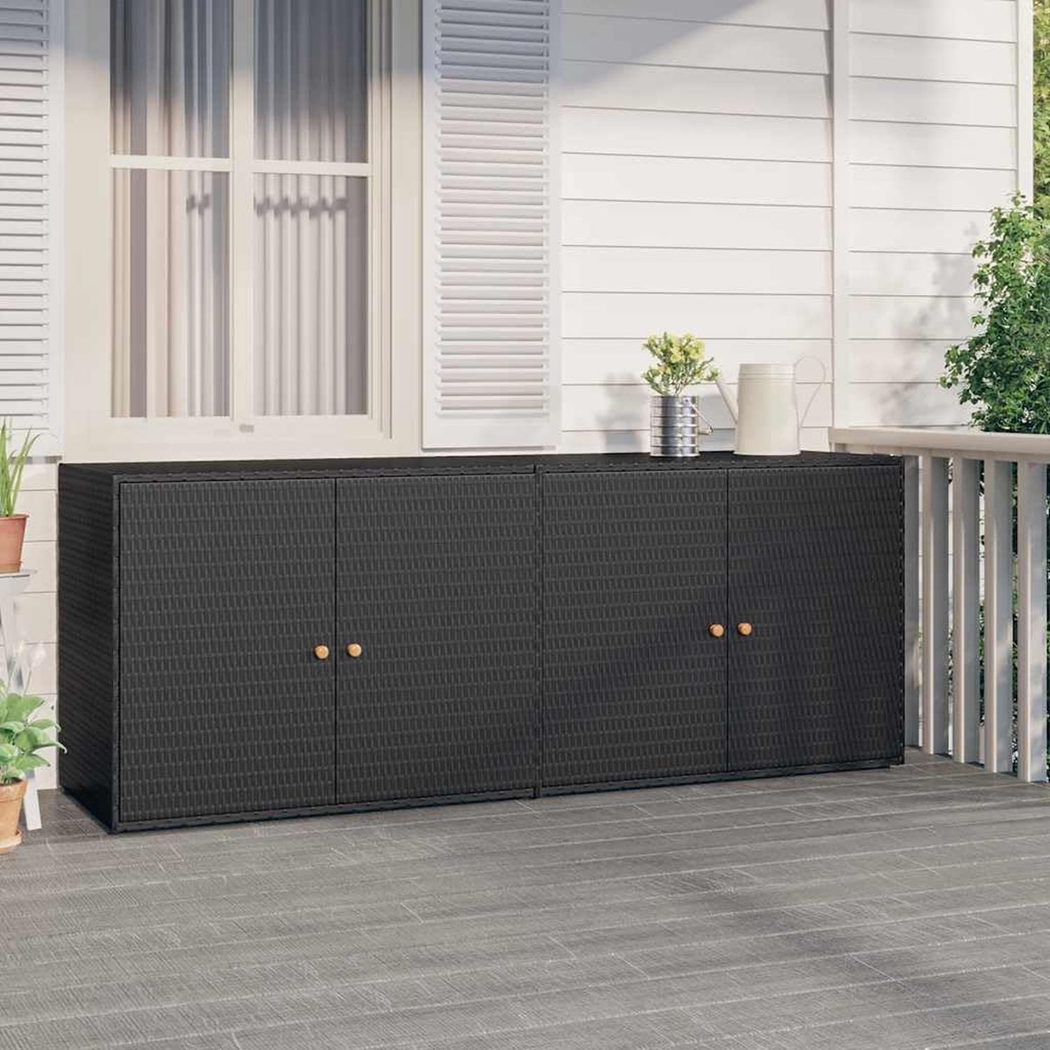 Generico Mobiletto da Giardino Nero 198x55 5x80 cm in polyrattan Armadietti e stipi