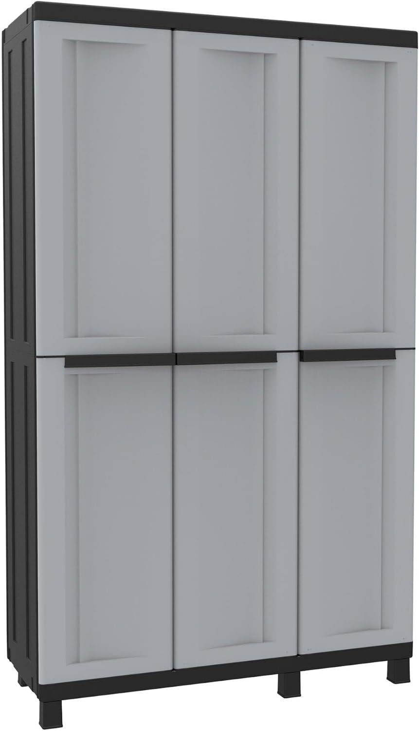 Armadio Bonussi Portascope Modulare da Esterno cm 3 Ante 3 Ripiani in Polipropilene Twist e 102 x 39 x 170 Grigio Nero