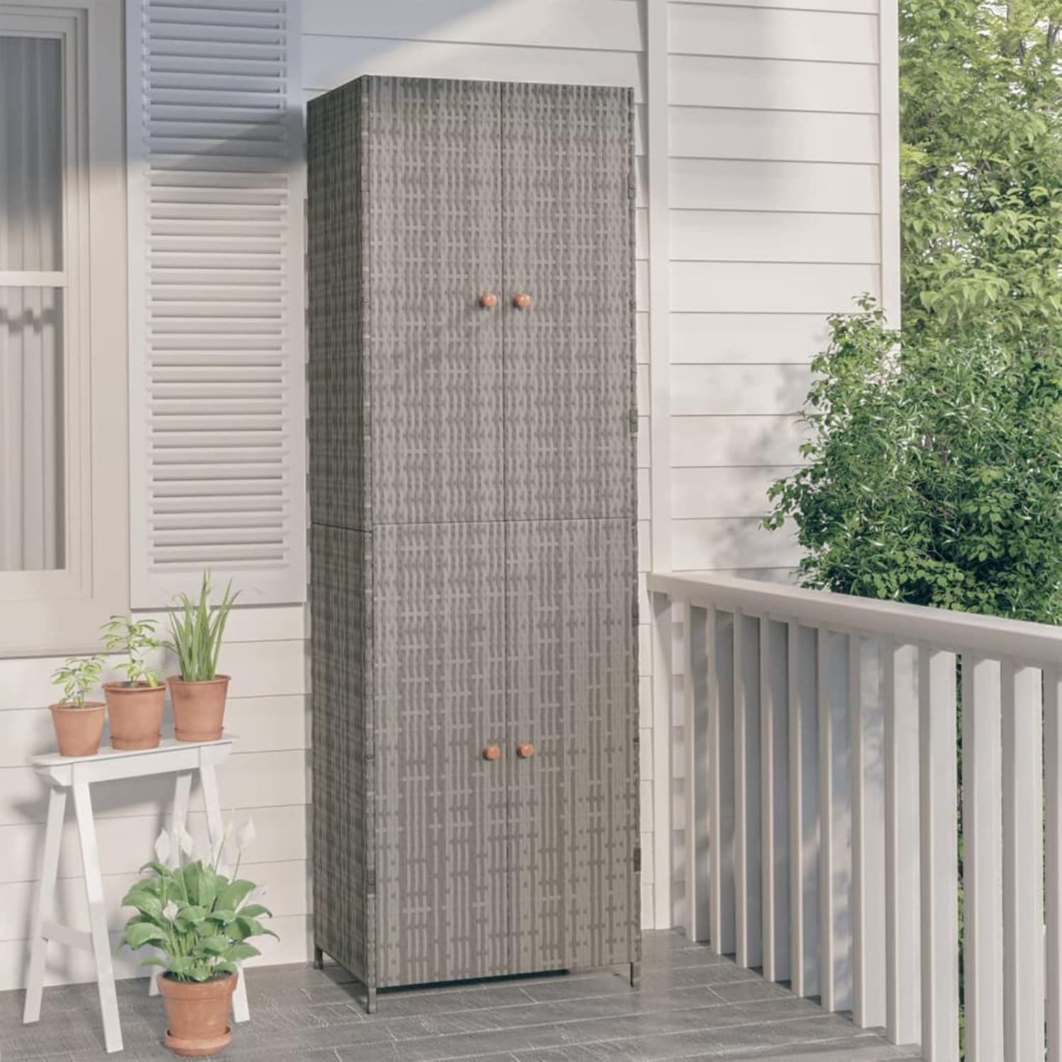 Armadietto Credenza Mobile Portaoggetti Alto Salvaspazio da Giardino Esterno Patio Terrazzo in Polyrattan cm Armadio da Giardino Esterno con 4 Ante 59 x 40 x 180 Grigio