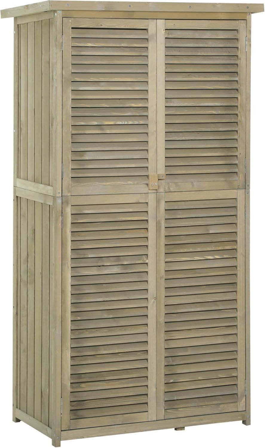 Armadio Outsunny Casetta Attrezzi Giardino in di Abete e Pino Tetto Impermeabile con 4 Scompartimenti Armadio da Esterno Porta Attrezzi da Giardino 87 x 46.5 x 160cm Grigio Legno