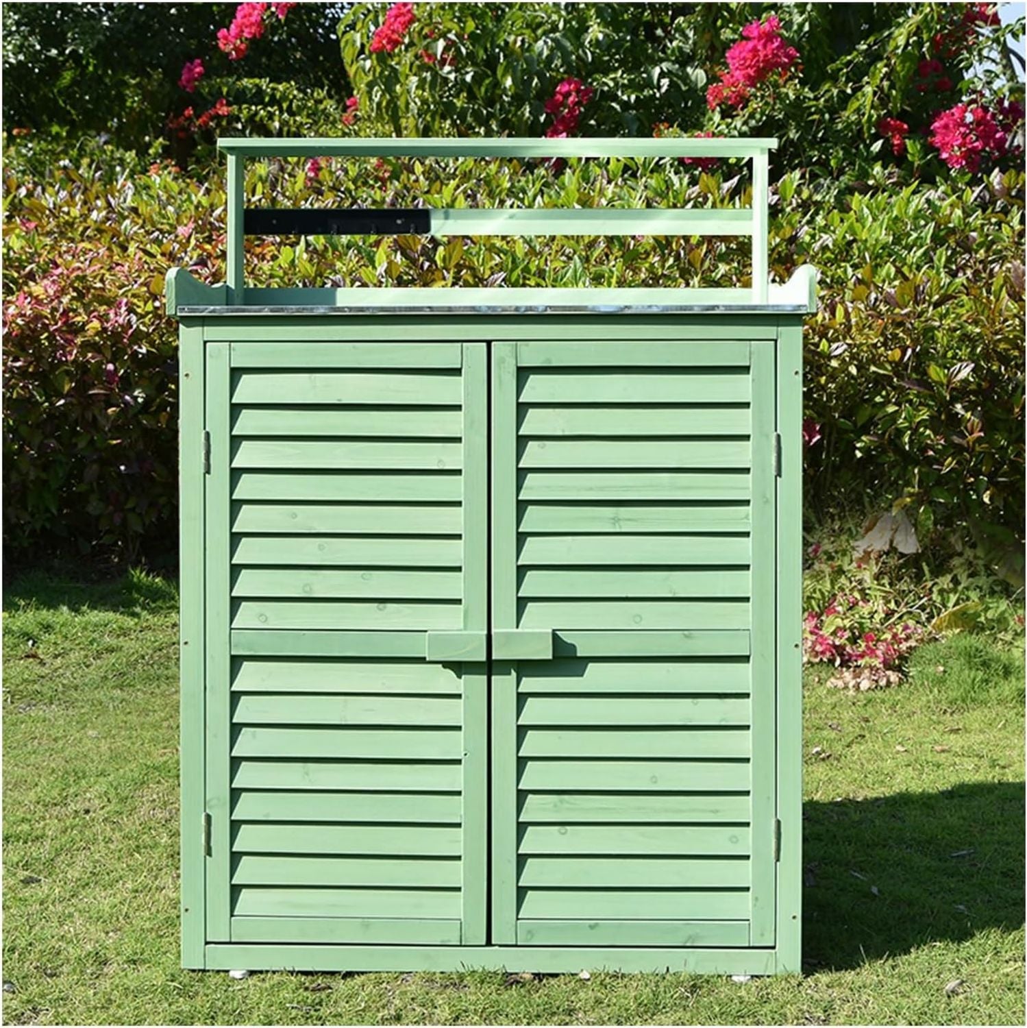 Armadietto da esterno e tavolo da vaso postazione di lavoro in resistente alle intemperie legno per giardino patio archiviazione esterna design durevole e funzionale