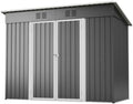 Armadio da giardino in metallo 242 126 182 cm resistente alle intemperie con porta richiudibile tetto inclinato e ventilazione telaio di fondazione x x per giardino terrazza bicicletta e bidoni