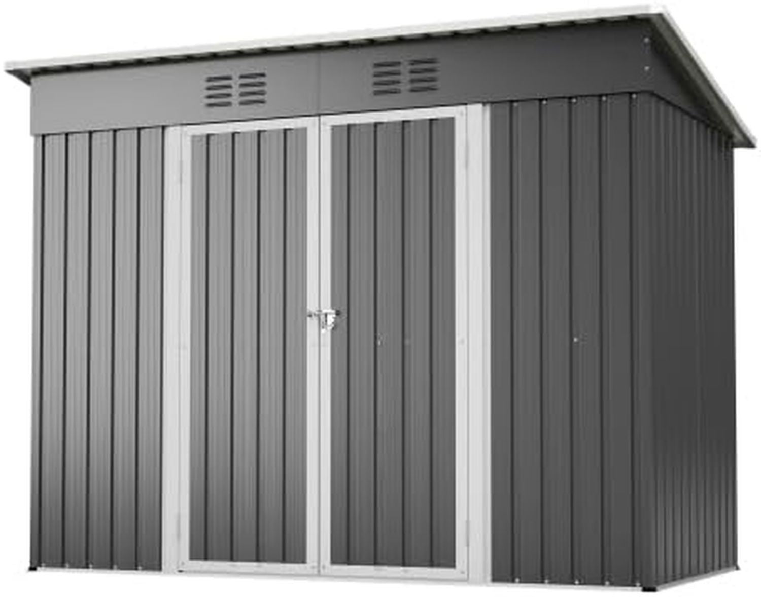 Armadio da giardino in metallo 242 126 182 cm resistente alle intemperie con porta richiudibile tetto inclinato e ventilazione telaio di fondazione x x per giardino terrazza bicicletta e bidoni