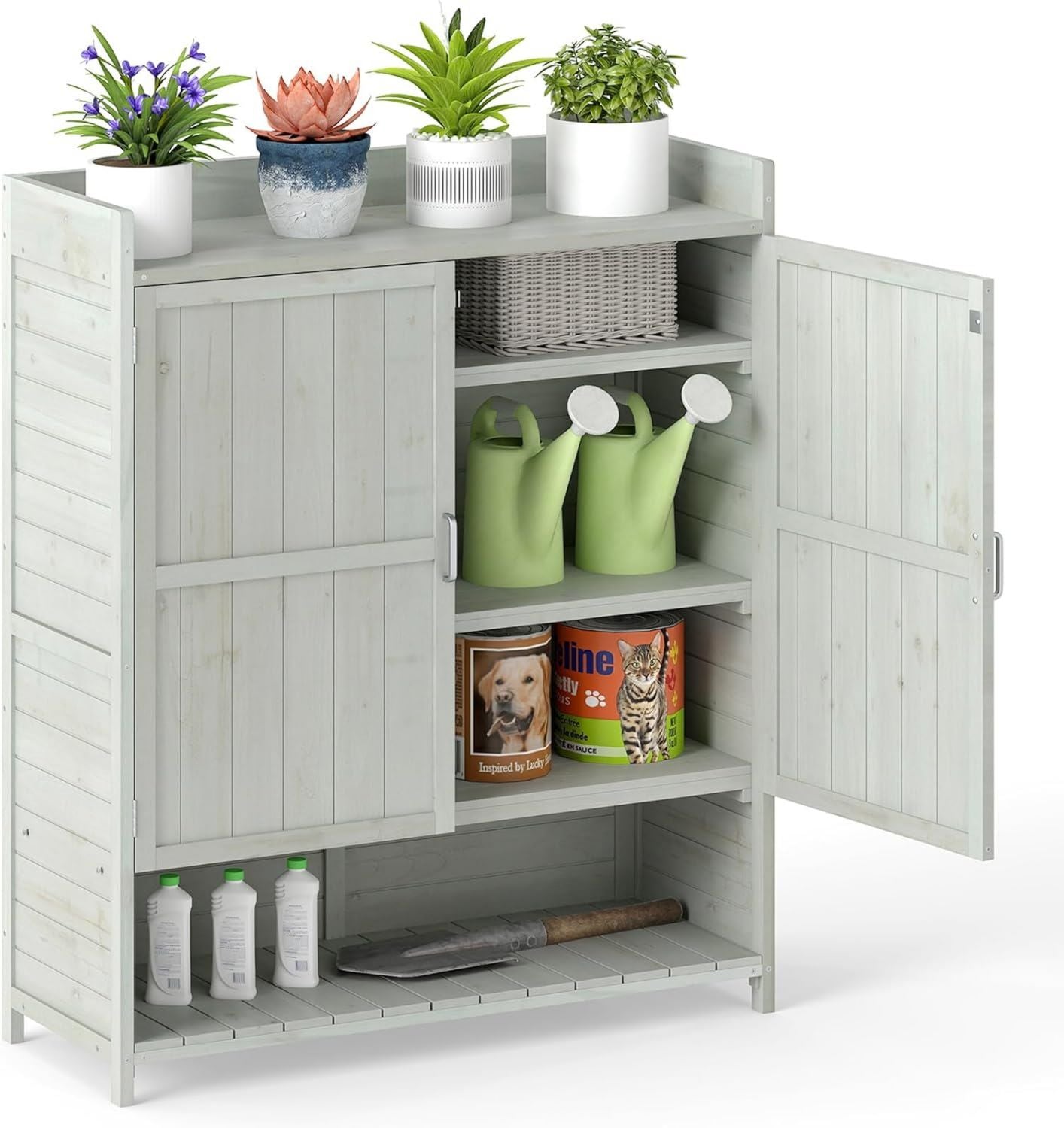 Outsunny Capanno Porta Attrezzi da Giardino 77.5x54.2x179.5cm Grigio Legno di Abete 3 Ripiani Casetta Attrezzi Giardino Tetto Inclinato Impermeabile per Terrazza Patio