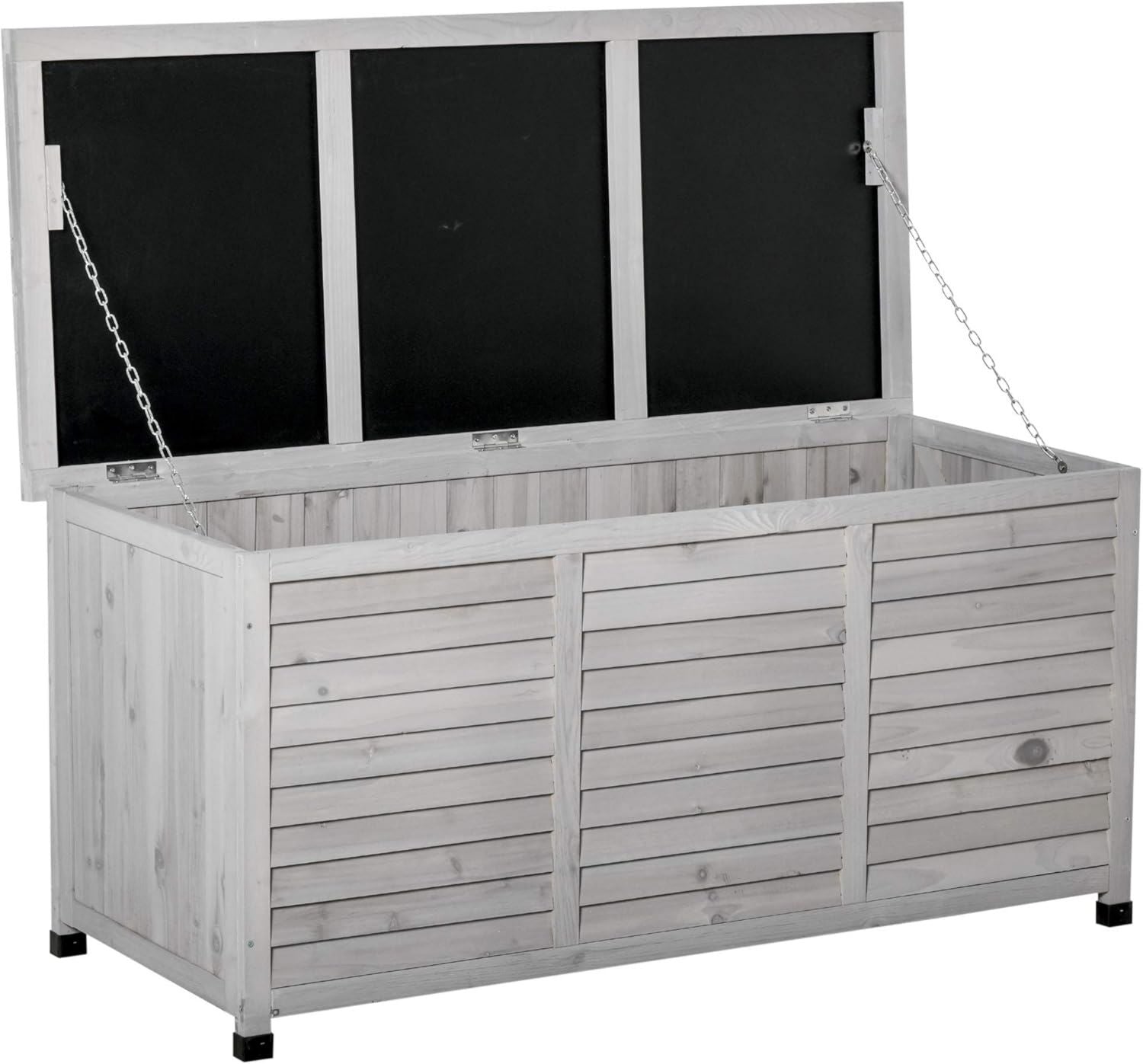 Contenitore Outsunny Baule da Esterno in di Abete cm Base Rialzato Coperchio Cassapanca Contenitore da Esterno Impermeabile 127 x 56 x 60 Legno Grigio