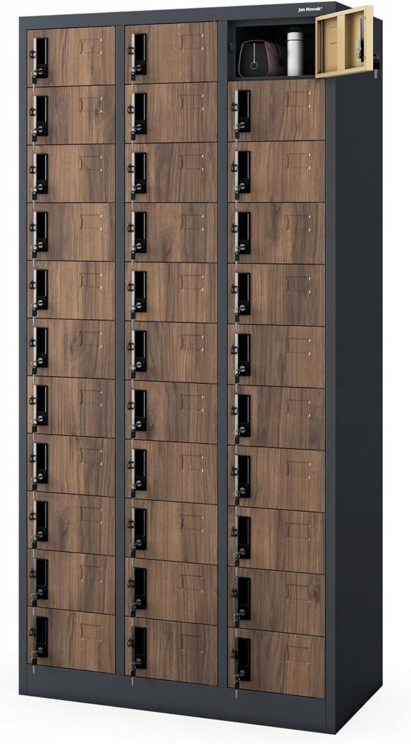 Armadietto Jan Nowak spogliatoio Armadio metallico in polvere 185 cm 90 cm 45 cm Antracite con 33 Scomparti Fessure di ventilazione Rivestimento x x Legno