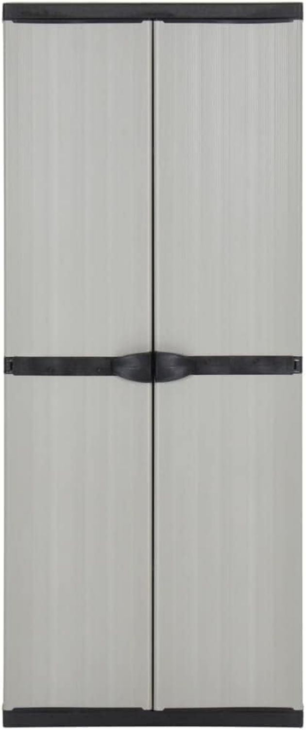 Armadio da Giardino in PVC in resina con 3 Ripiani cm Mobile contenitore compatto 68 x 40 x 168 Grigio Nero per balcone e garage ideale per organizzare attrezzi e oggetti.